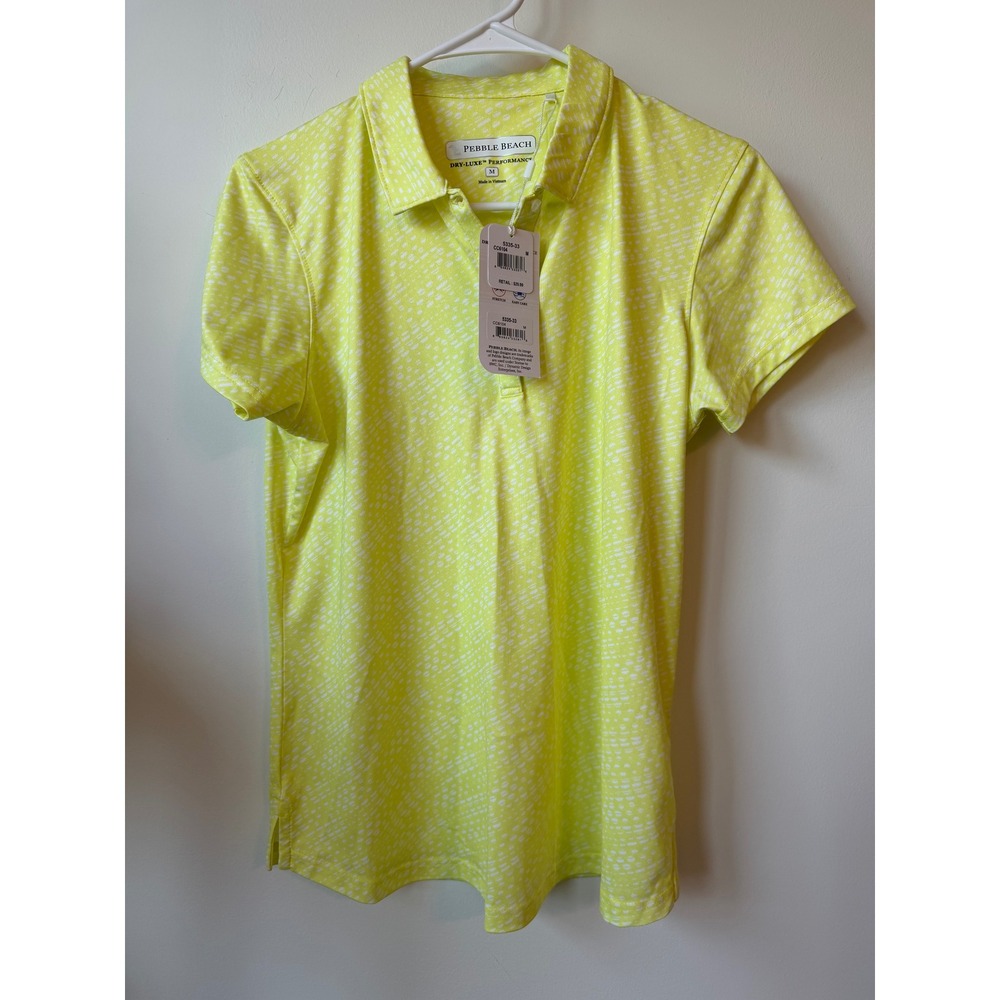 Pebble Beach Dry-Luxe Performance Golf Polo Shirt Neon Yellow Patterned Womens M